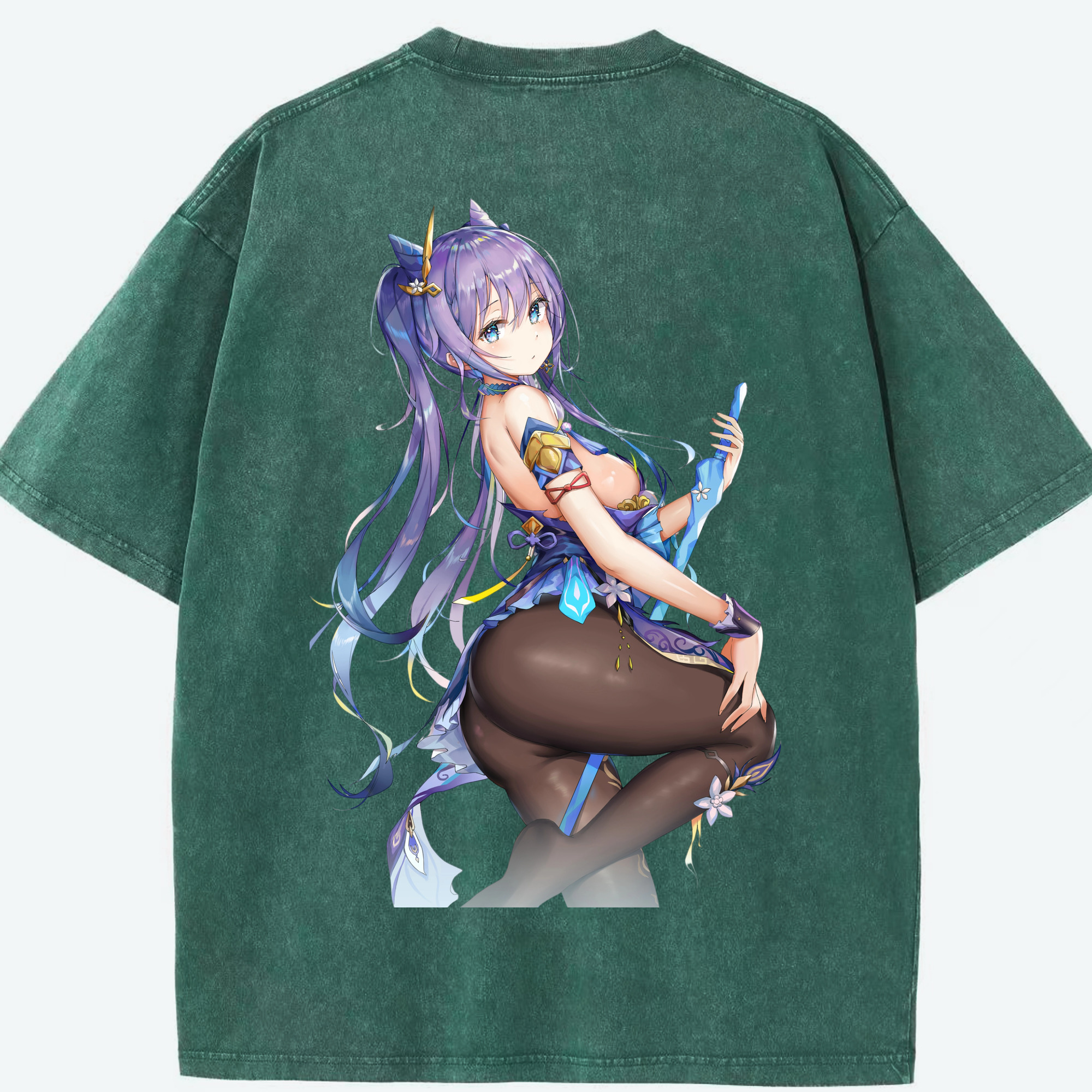 げんし神 刻晴 こくせい genshin Kokusei 綿100% ヴィンテージ風 半袖Tシャツ（背面プリント）